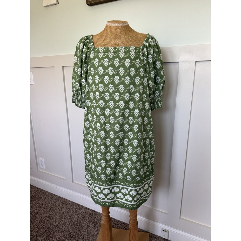 Society Social X Crown & Ivy Block Print‎ Mini Dress XL Green Floral Puff Sleeve